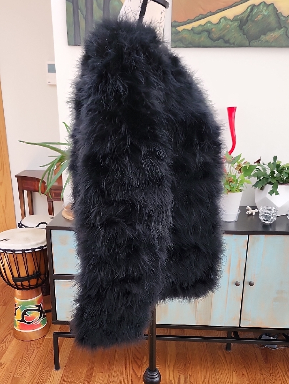 NEW - BCBGMaxAzria "Zoey" Black Ostrich Feather Jacket - Picture 4 of 13